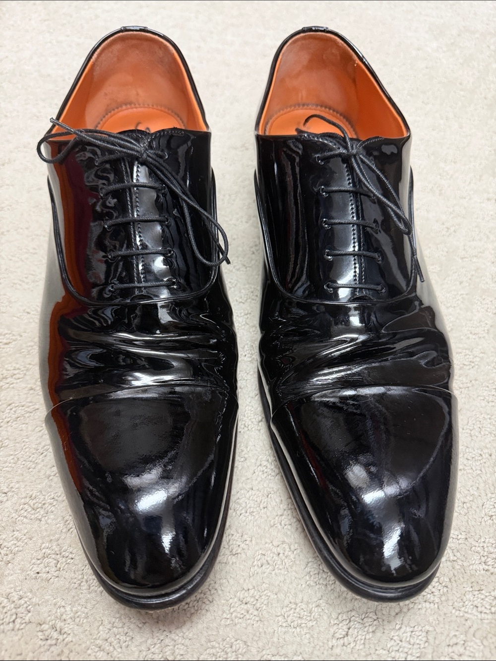 SANTONI Men's Black Patent Leather Lace-Up Dress/Tuxedo Shoes